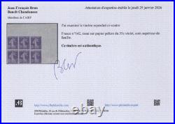 N°142c Semeuse camée 35c violet ND sur papier pelure, Bloc de 6 TB Cert. Brun