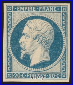 N°14A, Napoléon non-dentelé 1854, 20c bleu, neuf sans charnière SUPERBE N°14A, Napoléon non-dentelé 1854, 20c bleu, neuf sans charnière SUPERBE
