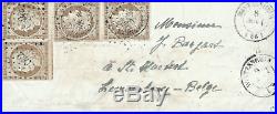 N°1 Cérès 10 c bistre 2 paires une ob cachet 1852 lettre pour Luxembourg Belge