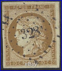 N°1 Cérès 10c Bistre timbre classique oblitéré PC 328 1er choix Signé Brun