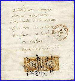 N°1 a ceres lettre 1852 10 c paire tarif militaire cad rouge bureau central