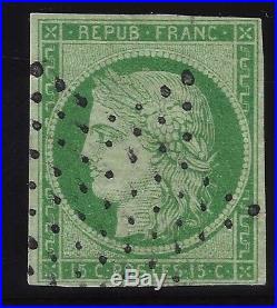 N°2 Cérès 15c Vert 1850 oblitéré Étoile Signé Calves