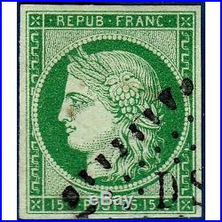 N°2 TYPE CERES 15c. VERT, TIMBRE OBLITERE 1850