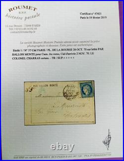 N° 37 sur lettre par ballon monté Càd 28 Oct 70 Le Cl Charras Certi Roumet Lot 7