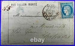 N° 37 sur lettre par ballon monté Càd 28 Oct 70 Le Cl Charras Certi Roumet Lot 7