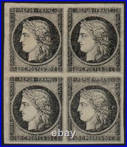 N°3, bloc de quatre, Cérès 1849, 20c noir, essai, neuf , signé TB