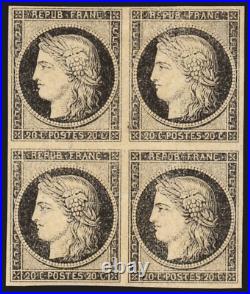 N°3, bloc de quatre, Cérès 1849, 20c noir sur jaune, essai, neuf TB N°3, bloc de quatre, Cérès 1849, 20c noir sur jaune, essai, neuf TB