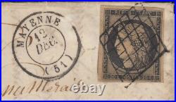 N°3b, Cérès 20c noir sur chamois, oblitéré MAYENNE 1849 lettre pour Amiens TB N°3b, Cérès 20c noir sur chamois, oblitéré MAYENNE 1849 lettre pour Amiens TB
