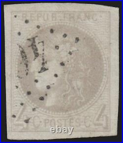 N°41B, Cérès Bordeaux 1870, 4c gris, Report 2, oblitéré signé CALVES TB
