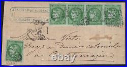 N°42B bande de 4+1, Bordeaux 5c vert sur lettre Septembre 1871, Certificat BEHR