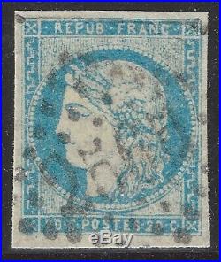 N°44A Bordeaux 20c bleu 1870 timbre classique oblitéré GC 2565 TB d'aspect