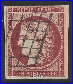 N°6 Cérès timbre classique 1fr Carmin oblitéré Grille qualité TB Signé A. Brun