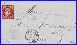 N°6d 1 franc magnifique nuance cerise oblitéré pc sur lettre du 7 janv 1853