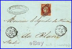 N°7a Vermillon vif intense nuance exceptionnelle ob grille lettre du 20 04 1849