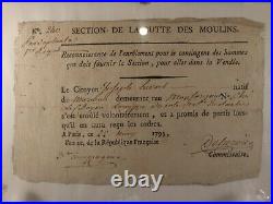 RARE! Guerre de Vendée, certificat de volontaire signé et daté 1793