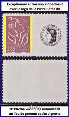 RARE VARIETE N°3969Aa ADHESIF LAMOUCHE 0,86 AVEC LE LOGO DE LA POSTE CERES