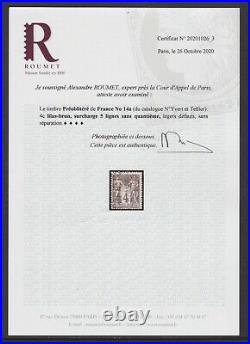 Rare, Préoblitéré n°14a, sans quantième, signé Miro + certificat Roumet, TB