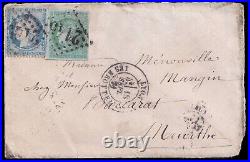 Rare lettre Lyon-Baccarat Sept 1871 avec Ceres 5c émeraude, 2 cad passe + certif