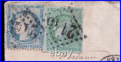 Rare lettre Lyon-Baccarat Sept 1871 avec Ceres 5c émeraude, 2 cad passe + certif
