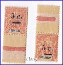 Réunion 2 timbres n°52, surcharge 5 /40 Cts, neufs avec gomme sans charnière Réunion 2 timbres n°52, surcharge 5 /40 Cts, neufs avec gomme sans charnière