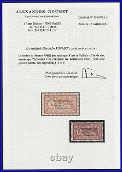 Timbre France 1923 n° 182 Congrès Bordeaux Signés + Certificat ROUMET