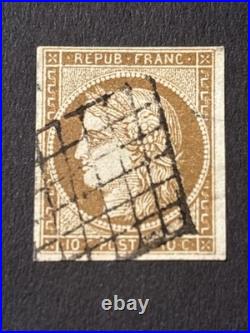 Timbre France Cérès no 1a, obl. Grille, bistre brun cote 450
