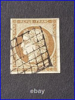 Timbre France Cérès no 1a, obl. Grille, bistre brun cote 450