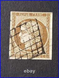 Timbre France Cérès no 1a, obl. Grille, bistre brun cote 450