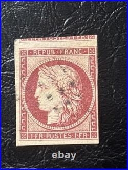 Timbre France Cérès no 6, obl, voisin, cote 1100, filet E tangent préservé