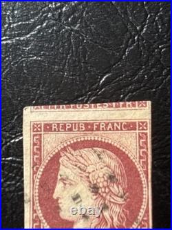 Timbre France Cérès no 6, obl, voisin, cote 1100, filet E tangent préservé