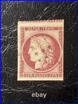 Timbre France Cérès no 6, obl, voisin, cote 1100, filet E tangent préservé