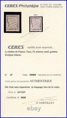 Timbre France Taxe 27 neuf sans charnière certificat photo ref PM 54