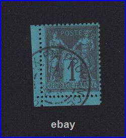 Timbre de France, N° 84, 1 c Sage bleu de Prusse oblitéré