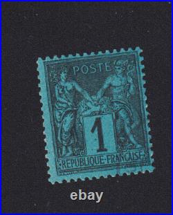 Timbre de France, N° 84, 1 c Sage bleu de Prusse oblitéré 02