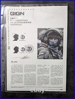 Timbre oblitéré GIGN 1er jour 50ans du GIGN Gendarmerie + document signé