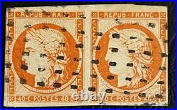 Timbres paire N°5 40c orange, obl gros points, TB. D'aspect, signé A. Brun