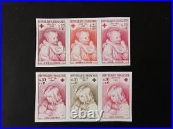 Variété non dentelé essai couleur croix rouge yt 1466/7 France 1965 neufs XX