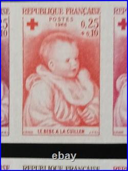Variété non dentelé essai couleur croix rouge yt 1466/7 France 1965 neufs XX