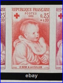 Variété non dentelé essai couleur croix rouge yt 1466/7 France 1965 neufs XX