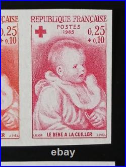 Variété non dentelé essai couleur croix rouge yt 1466/7 France 1965 neufs XX