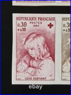 Variété non dentelé essai couleur croix rouge yt 1466/7 France 1965 neufs XX