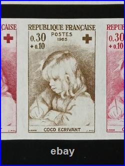 Variété non dentelé essai couleur croix rouge yt 1466/7 France 1965 neufs XX