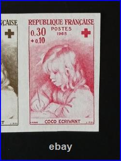 Variété non dentelé essai couleur croix rouge yt 1466/7 France 1965 neufs XX