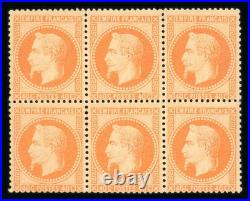 Yvert 31, Napoléon Lauré, 40 c. Orange, bloc de 6 neuf, certificat Scheller